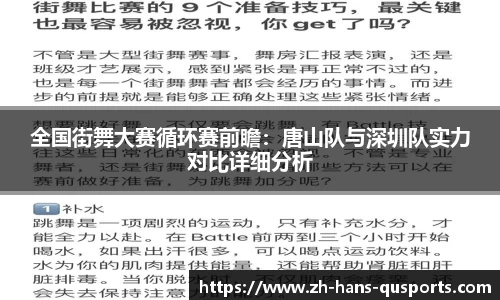 全国街舞大赛循环赛前瞻：唐山队与深圳队实力对比详细分析